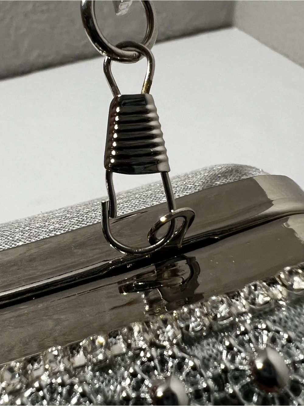 Silver-Tone Rhinestone Embellished Evening Clutch Bag Wedding Prom Formal purse